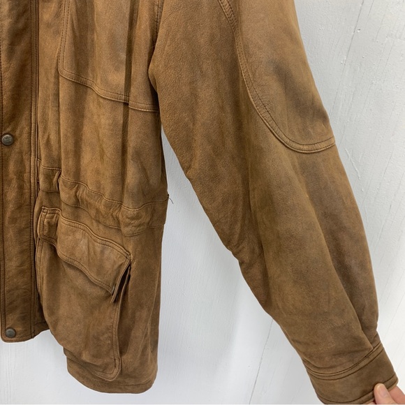 Georgetown Leather Design Mens Large Coat Full Zip Snap Brown Drawstring Pockets - Picture 10 of 13